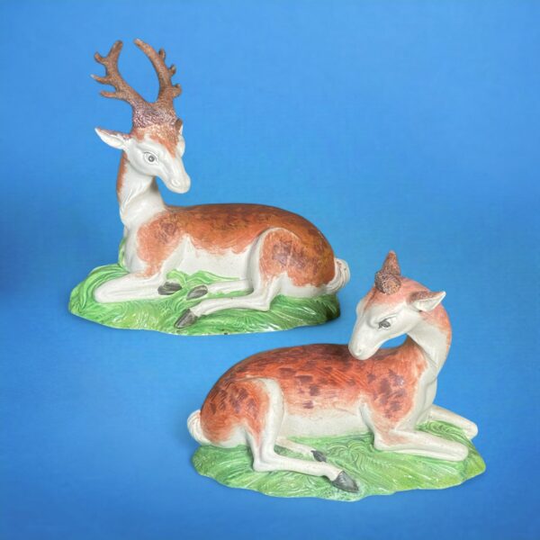 Pair of Staffordshire Recumbent Deer