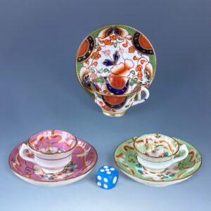 THREE C19th English Porcelain TOY Tea Cups & Saucers
