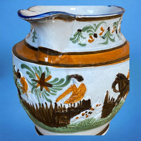 Early Staffordshire Pottery Jug with Fox Hunting Scene - Image 4