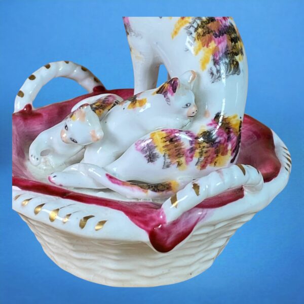 Antique Staffordshire Cat & Kittens in a Basket. - Image 4