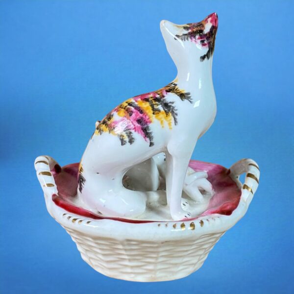 Antique Staffordshire Cat & Kittens in a Basket. - Image 3