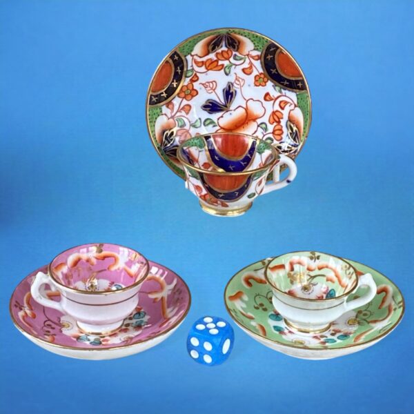 THREE C19th English Porcelain TOY Tea Cups & Saucers