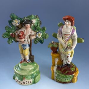 (Clearance) TWO Staffordshire Figures of Gardeners (af)