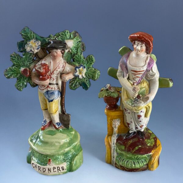 (Clearance) TWO Staffordshire Figures of Gardeners (af)