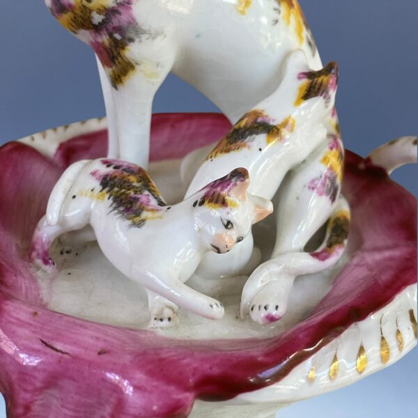 Antique Staffordshire Group of A Cat & Two Kittens in a Basket. - Image 2