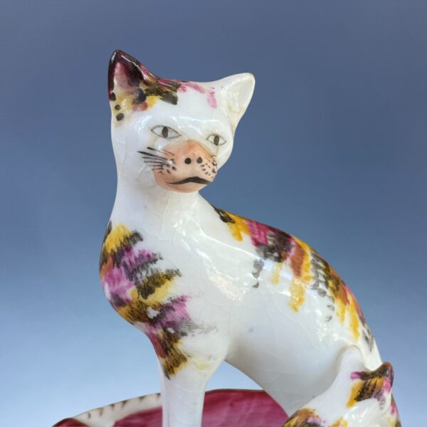 Antique Staffordshire Group of A Cat & Two Kittens in a Basket. - Image 3