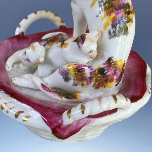 Antique Staffordshire Group of A Cat & Two Kittens in a Basket. - Image 6
