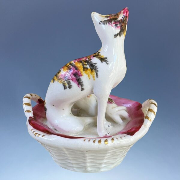Antique Staffordshire Group of A Cat & Two Kittens in a Basket. - Image 5