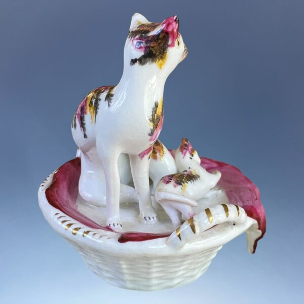 Antique Staffordshire Group of A Cat & Two Kittens in a Basket. - Image 7