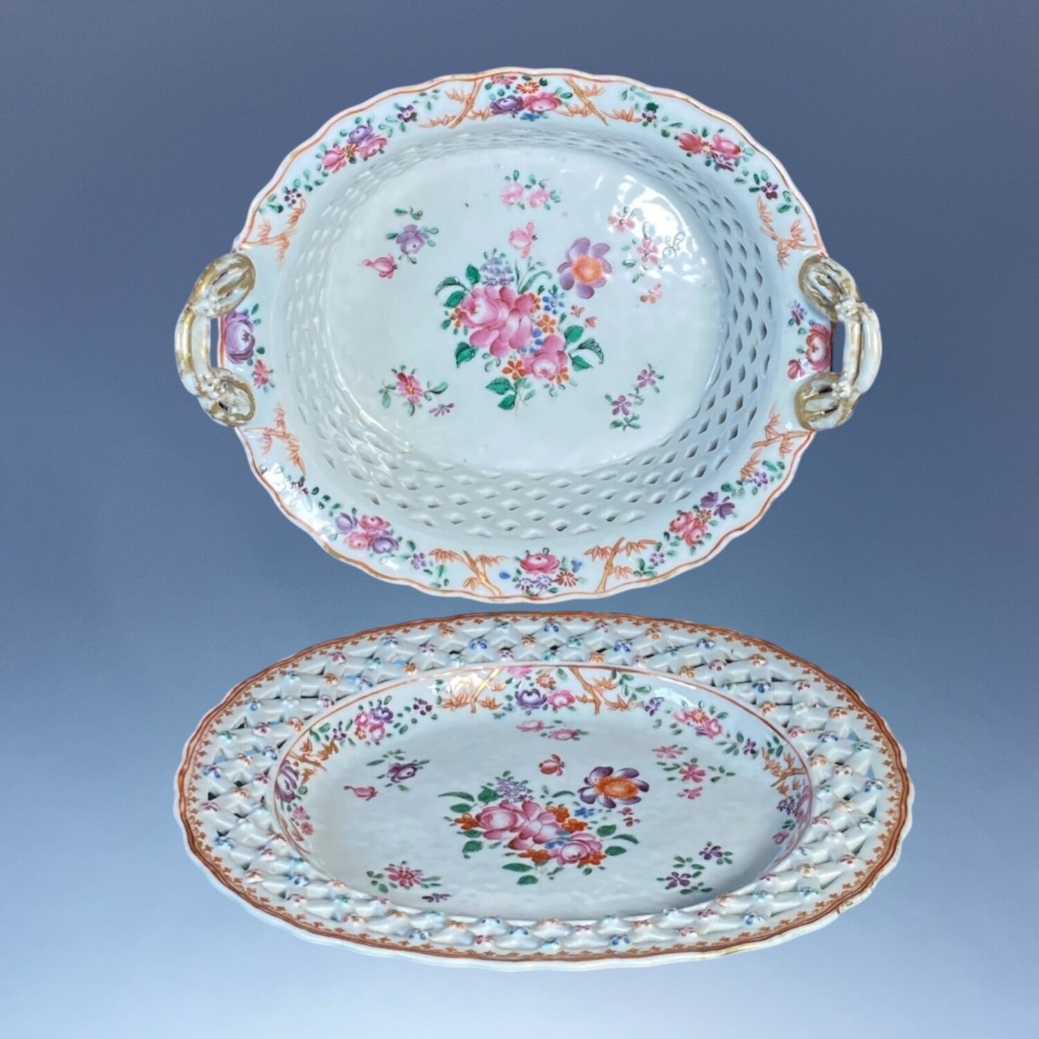 Qianlong - Chinese Export Porcelain Chestnut Basket & Stand. - Image 12