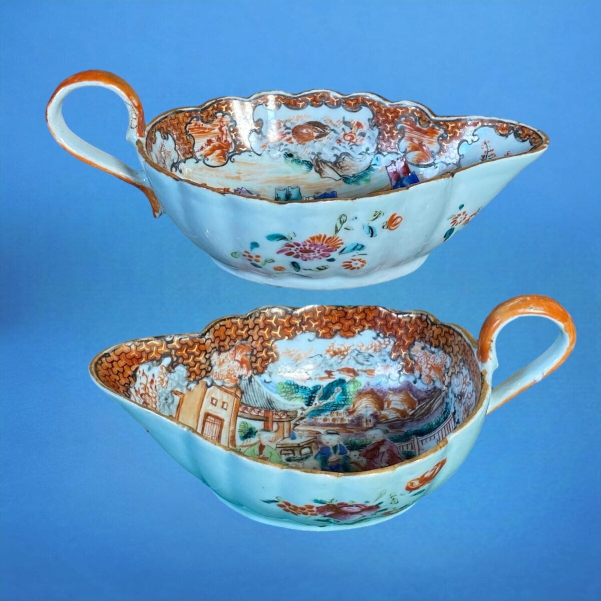 Pair of C18th Chinese Export Porcelain Sauceboats.