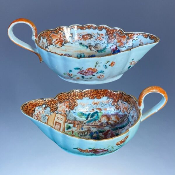Pair of C18th Chinese Export Porcelain Sauceboats.