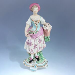 (Clearance) C18th Derby Figure of a Lady with Basket of Eggs - for restoration.