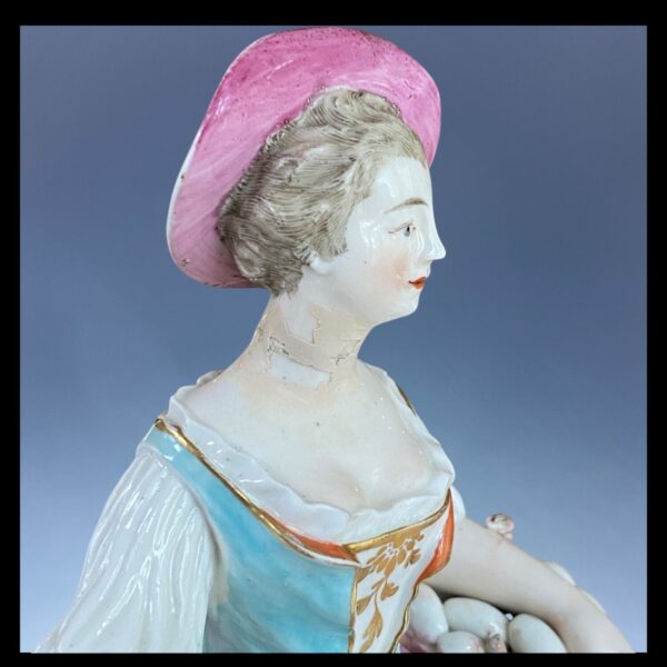 (Clearance) C18th Derby Figure of a Lady with Basket of Eggs - for restoration. - Image 9