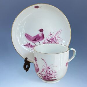18th Century Meissen Coffee Cup & Saucer - Cockerel & Hen