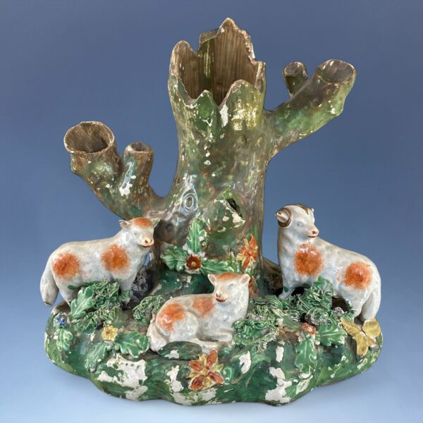 (Clearance) Early Staffordshire Spill Vase With Sheep