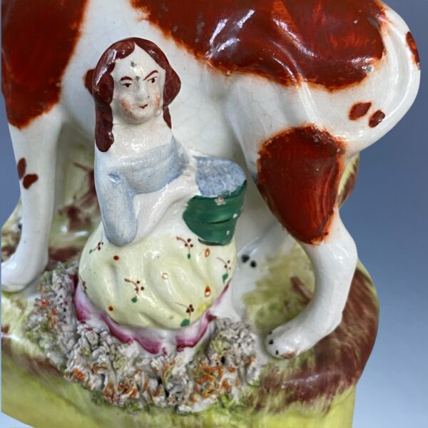 Victorian Staffordshire Spill Holder - Cow & Milkmaid. - Image 2