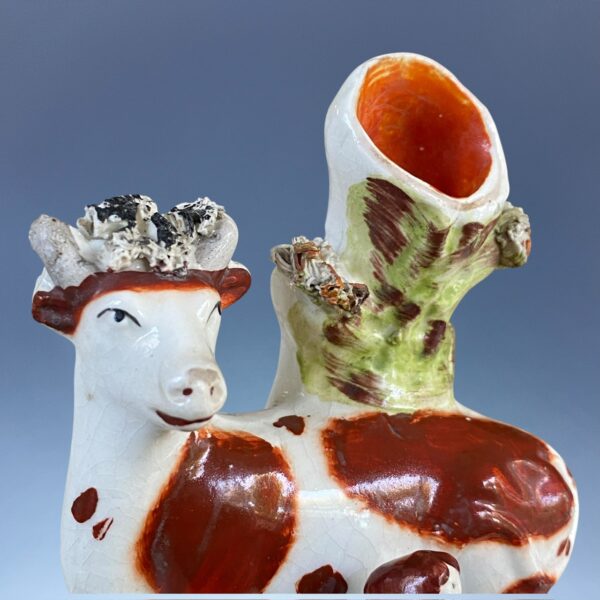 Victorian Staffordshire Spill Holder - Cow & Milkmaid. - Image 3