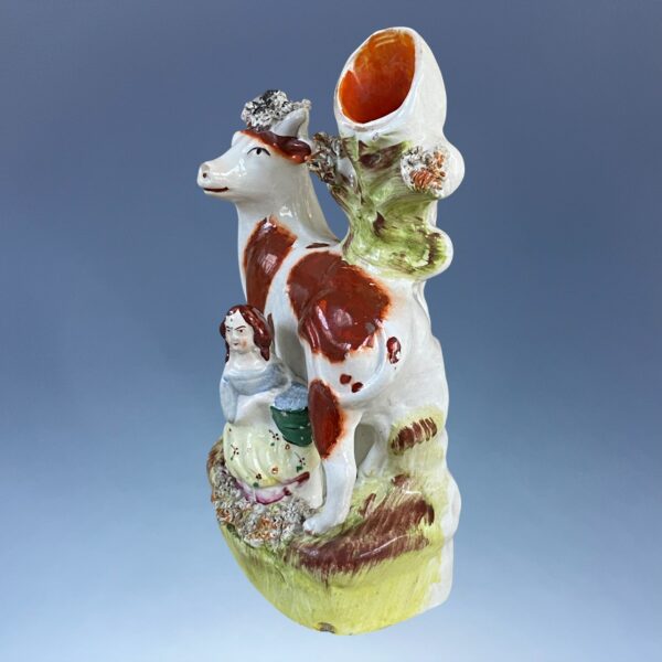 Victorian Staffordshire Spill Holder - Cow & Milkmaid. - Image 4