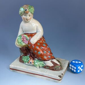 (Clearance) Staffordshire Pottery Small Figure - Girl With basket of Fruit