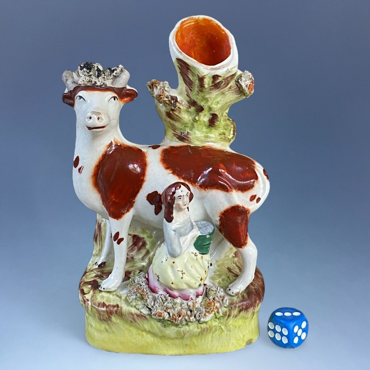 Victorian Staffordshire Spill Holder – Cow & Milkmaid.
