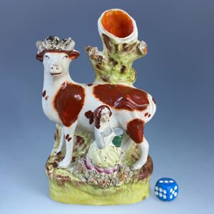 Victorian Staffordshire Spill Holder - Cow & Milkmaid.