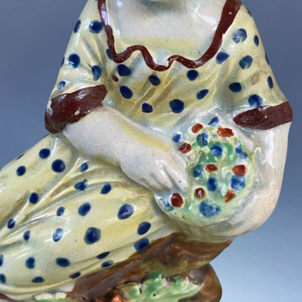 (Clearance) Staffordshire Pottery Small Figure - Girl With basket of Flowers. - Image 3