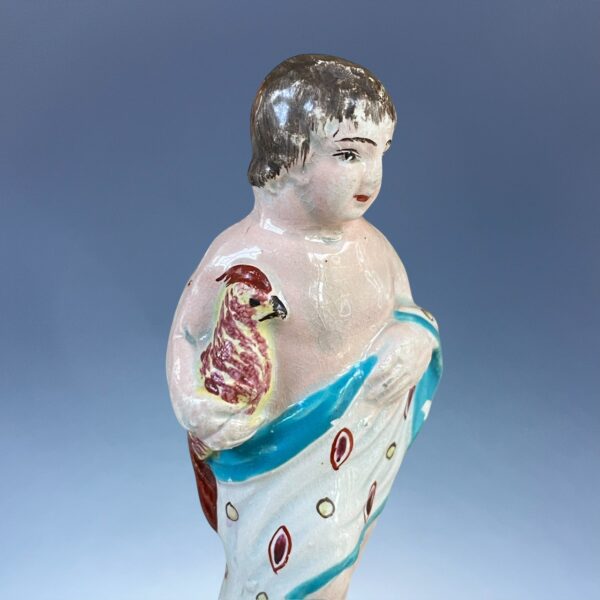 Staffordshire Pottery Small Figure - Boy Holding a Cockerel. - Image 2