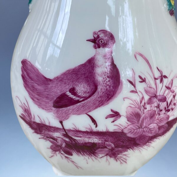 18th Century Meissen Hot Water Jug - Puce Birds & Insects. - Image 2
