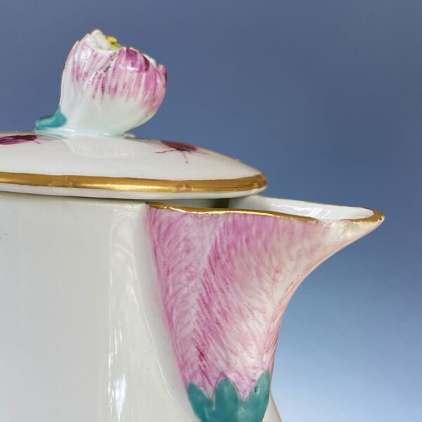 18th Century Meissen Hot Water Jug - Puce Birds & Insects. - Image 6
