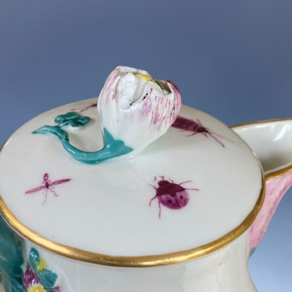 18th Century Meissen Hot Water Jug - Puce Birds & Insects. - Image 7