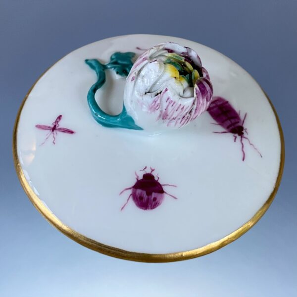 18th Century Meissen Hot Water Jug - Puce Birds & Insects. - Image 9