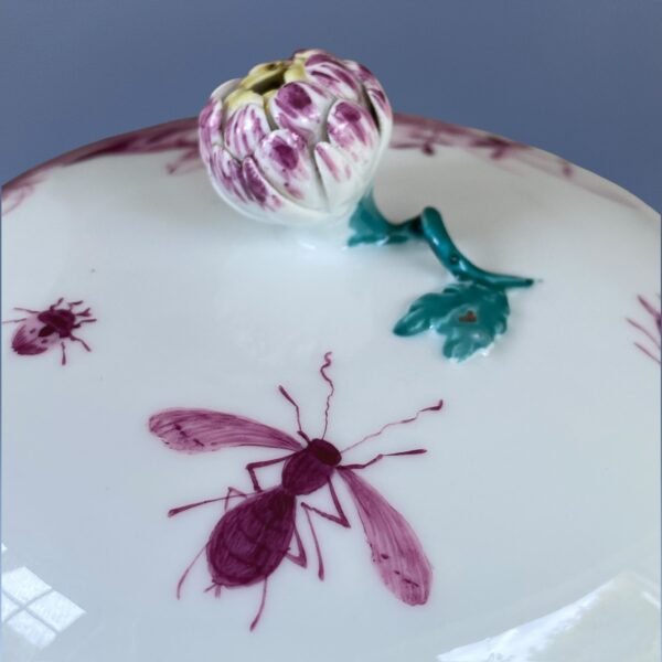 18th Century Meissen Sucrier & Cover - Puce Birds & Insects. - Image 7