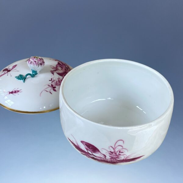 18th Century Meissen Sucrier & Cover - Puce Birds & Insects. - Image 8