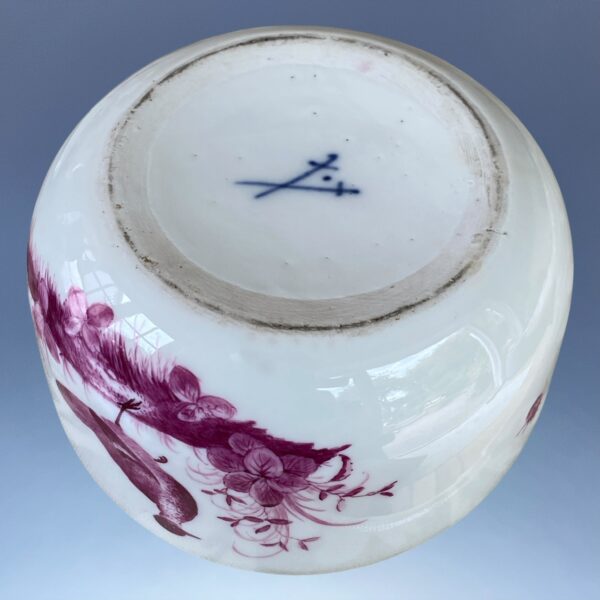 18th Century Meissen Sucrier & Cover - Puce Birds & Insects. - Image 9