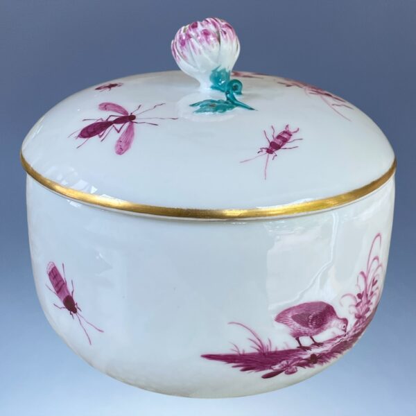 18th Century Meissen Sucrier & Cover - Puce Birds & Insects. - Image 11