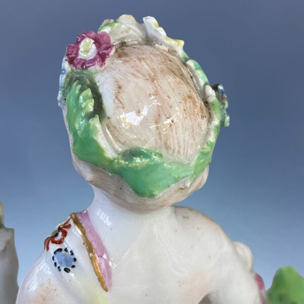 C18th BOW Porcelain - Small Figure of a Putto With Basket of Fruit. - Image 8