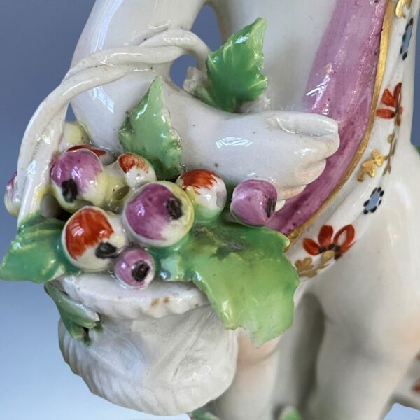 C18th BOW Porcelain - Small Figure of a Putto With Basket of Fruit. - Image 10