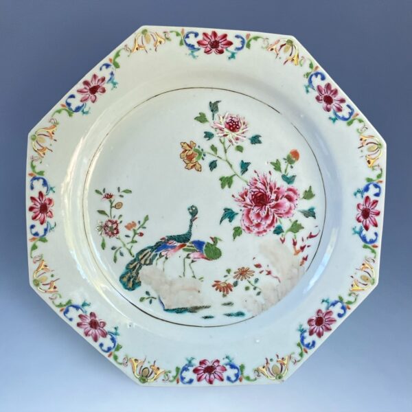 Chinese Export ‘Famille Rose’ Octagonal Plate - Peacock Pattern (a)