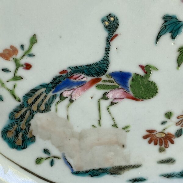 Chinese Export ‘Famille Rose’ Octagonal Plate - Peacock Pattern (a) - Image 11