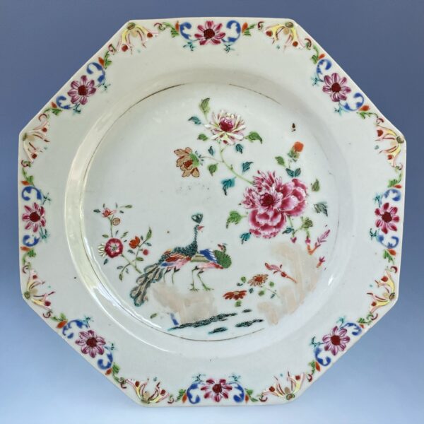 Chinese Export ‘Famille Rose’ Octagonal Plate - Peacock Pattern (b)