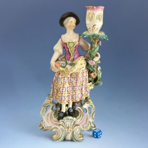 C19th Derby Porcelain Candlestick Figure - Girl With Flowers