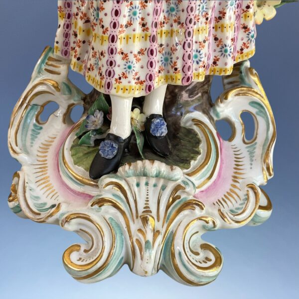 C19th Derby Porcelain Candlestick Figure - Girl With Flowers - Image 3