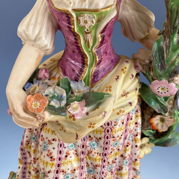 C19th Derby Porcelain Candlestick Figure - Girl With Flowers - Image 4