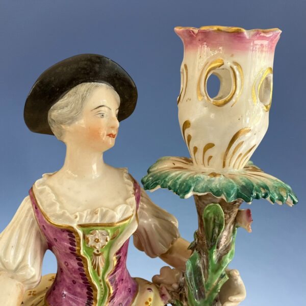 C19th Derby Porcelain Candlestick Figure - Girl With Flowers - Image 6