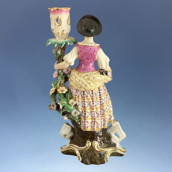 C19th Derby Porcelain Candlestick Figure - Girl With Flowers - Image 9