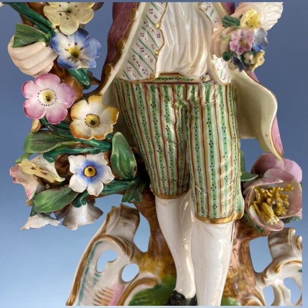 C19th Derby Porcelain Candlestick Figure of a Man Holding Flowers - Image 3