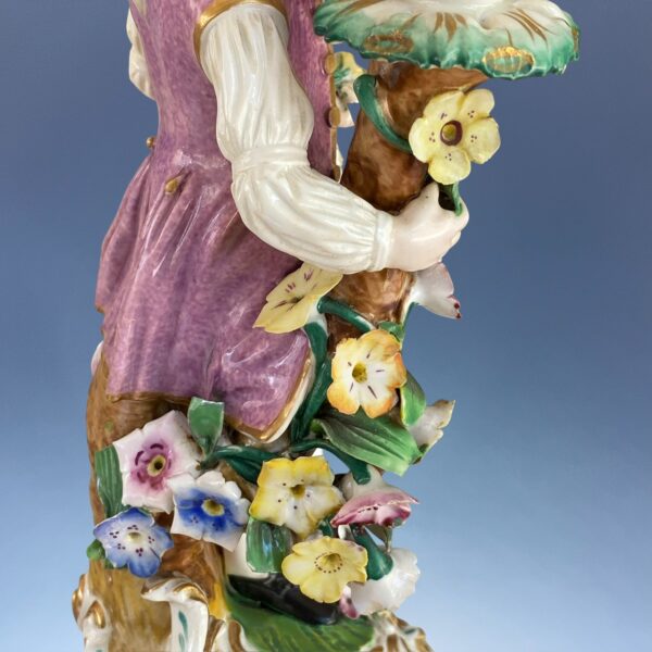 C19th Derby Porcelain Candlestick Figure of a Man Holding Flowers - Image 6