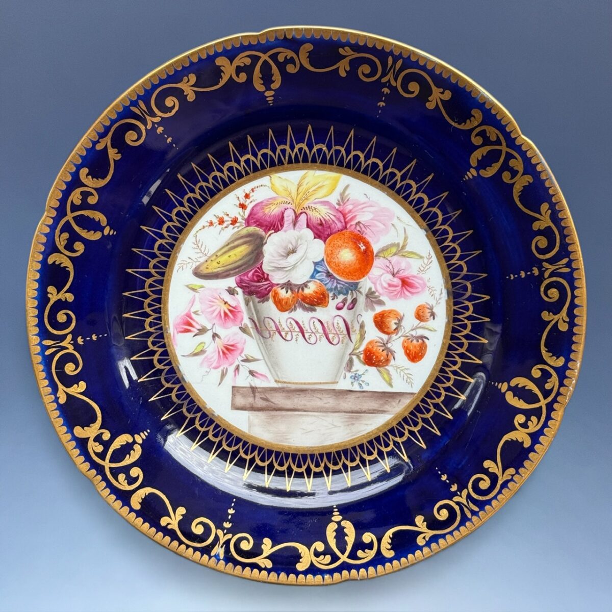 Early Coalport Porcelain Plate (18475) Bowl of Fruit & Flowers.