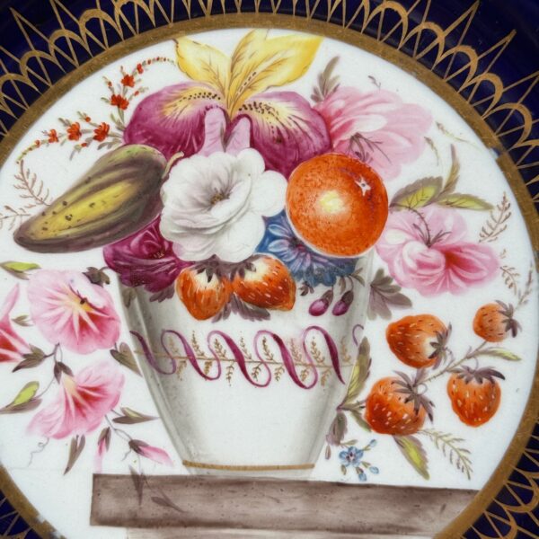 Early Coalport Porcelain Plate (18475) Bowl of Fruit & Flowers. - Image 4